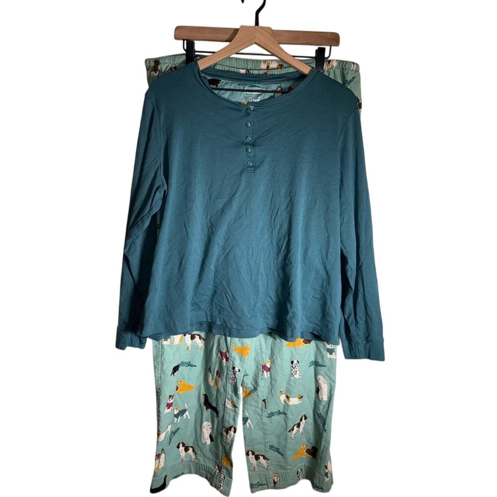 L.L.BEAN flannel corgi design dog lover plus size  two piece pajama set 1X
